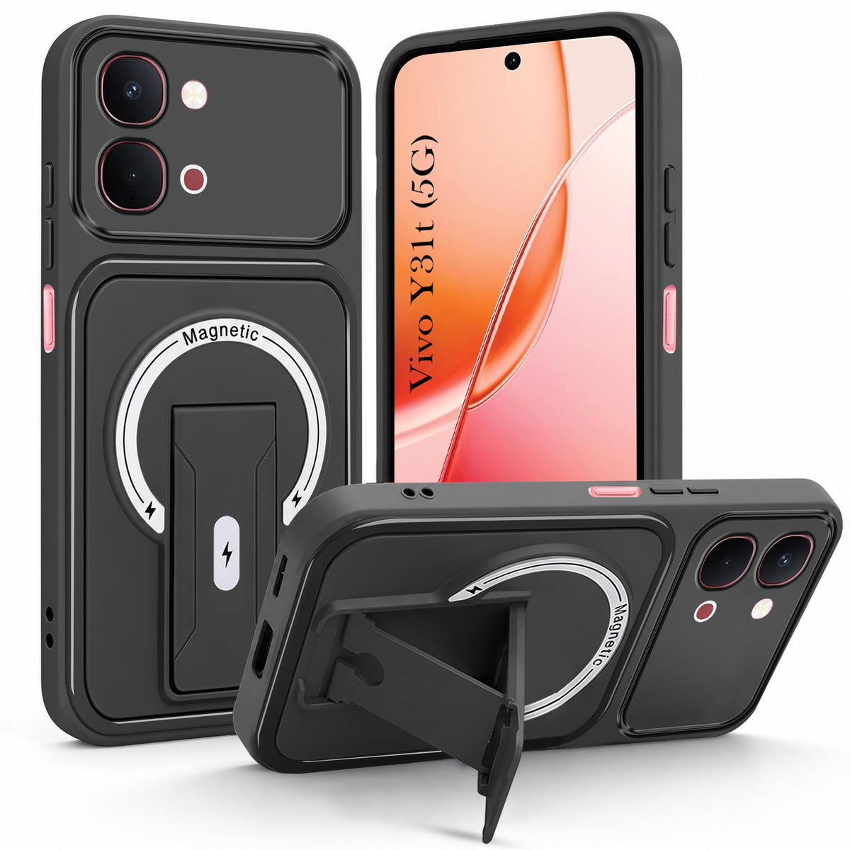 For Vivo Y31T 5G Back Case Cover Metallic (Hybrid Armor Kickstand | MagSafe Compatible | Camera Protection Shockproof)