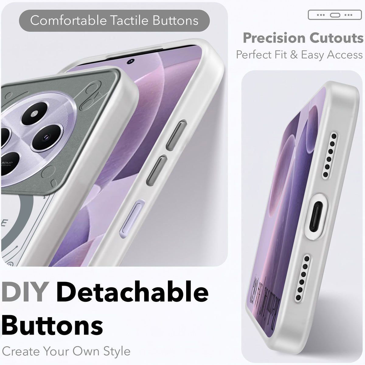 For Redmi A4 5G | Xiaomi Redmi 14C Metallic Back Cover Case (Metallic Camera Protection & Buttons | Translucent Milky Shade | Hard Polycarbonate)