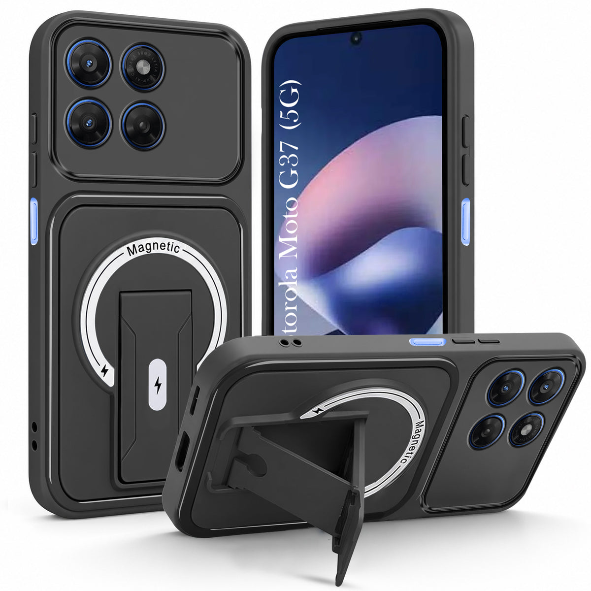 For Motorola Moto G37 Back Case Cover Metallic (Hybrid Armor Kickstand | MagSafe Compatible | Camera Protection Shockproof)