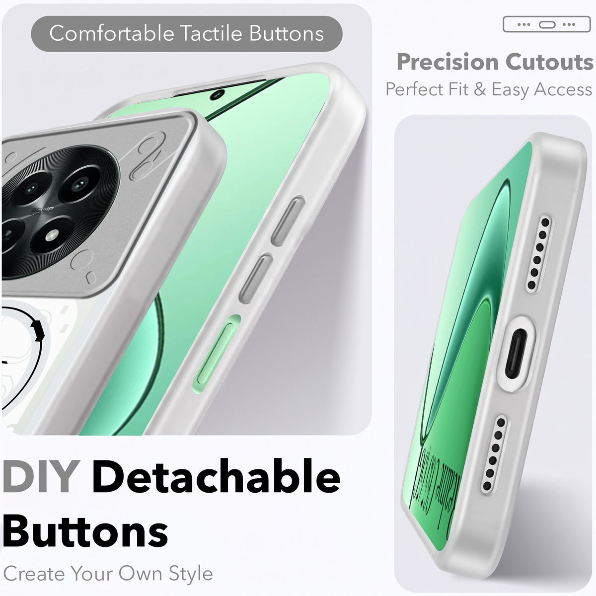 For Realme C65 5G Metallic Back Cover Case (Metallic Camera Protection & Buttons | Translucent Milky Shade | Hard Polycarbonate)