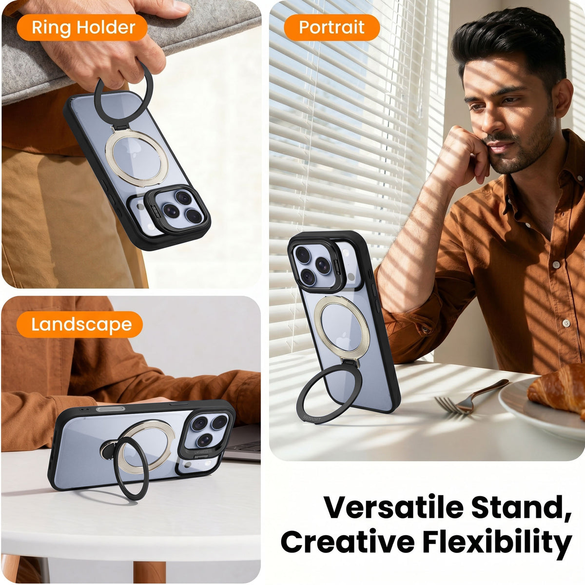 For Apple iPhone 18 Pro Max Back Cover Case Crystal (Lifetime Anti Yellow | Magnetic Ring Stand | Camera Lens Protection | MagSafe Compatible)