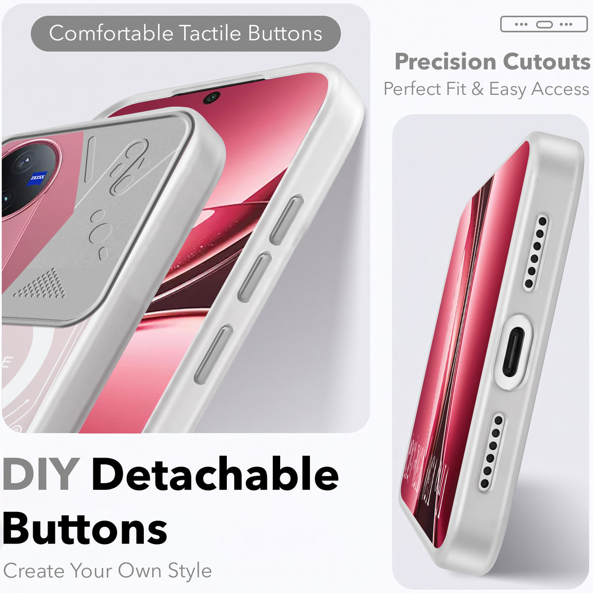 For Vivo V50 | Vivo V50e Metallic Back Cover Case (Metallic Camera Protection & Buttons | Translucent Milky Shade | Hard Polycarbonate)