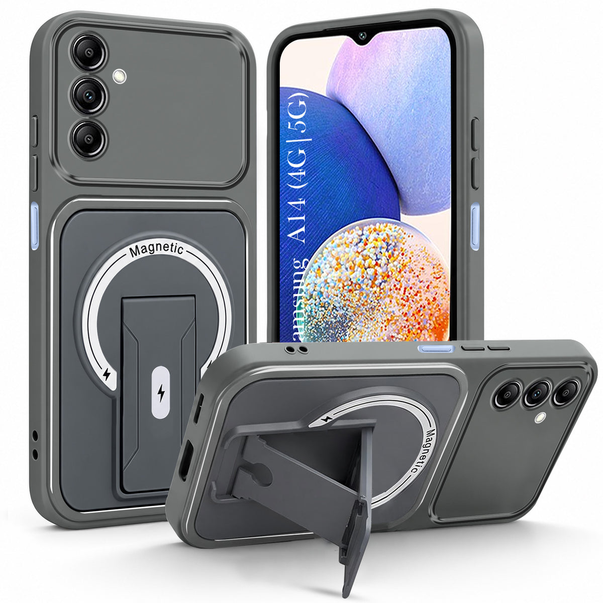 For Samsung Galaxy A14 4G | 5G Back Case Cover Metallic (Hybrid Armor Kickstand | MagSafe Compatible | Camera Protection Shockproof)