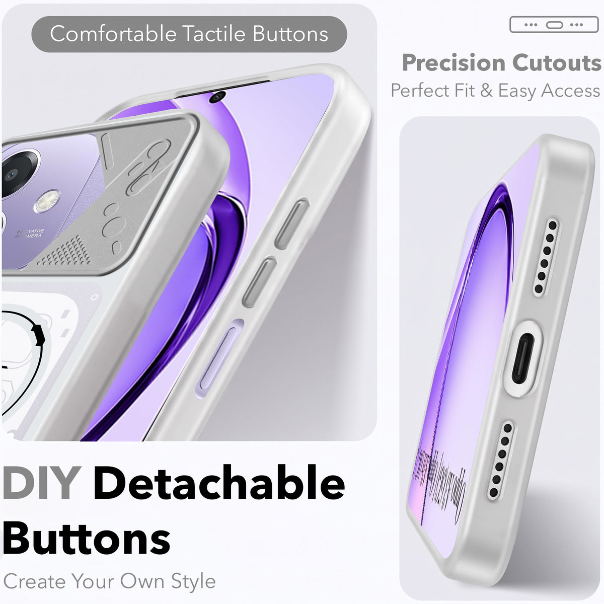 For Oppo A3X (4G/5G) | Oppo A3 5G Metallic Back Cover Case (Metallic Camera Protection & Buttons | Translucent Milky Shade | Hard Polycarbonate)