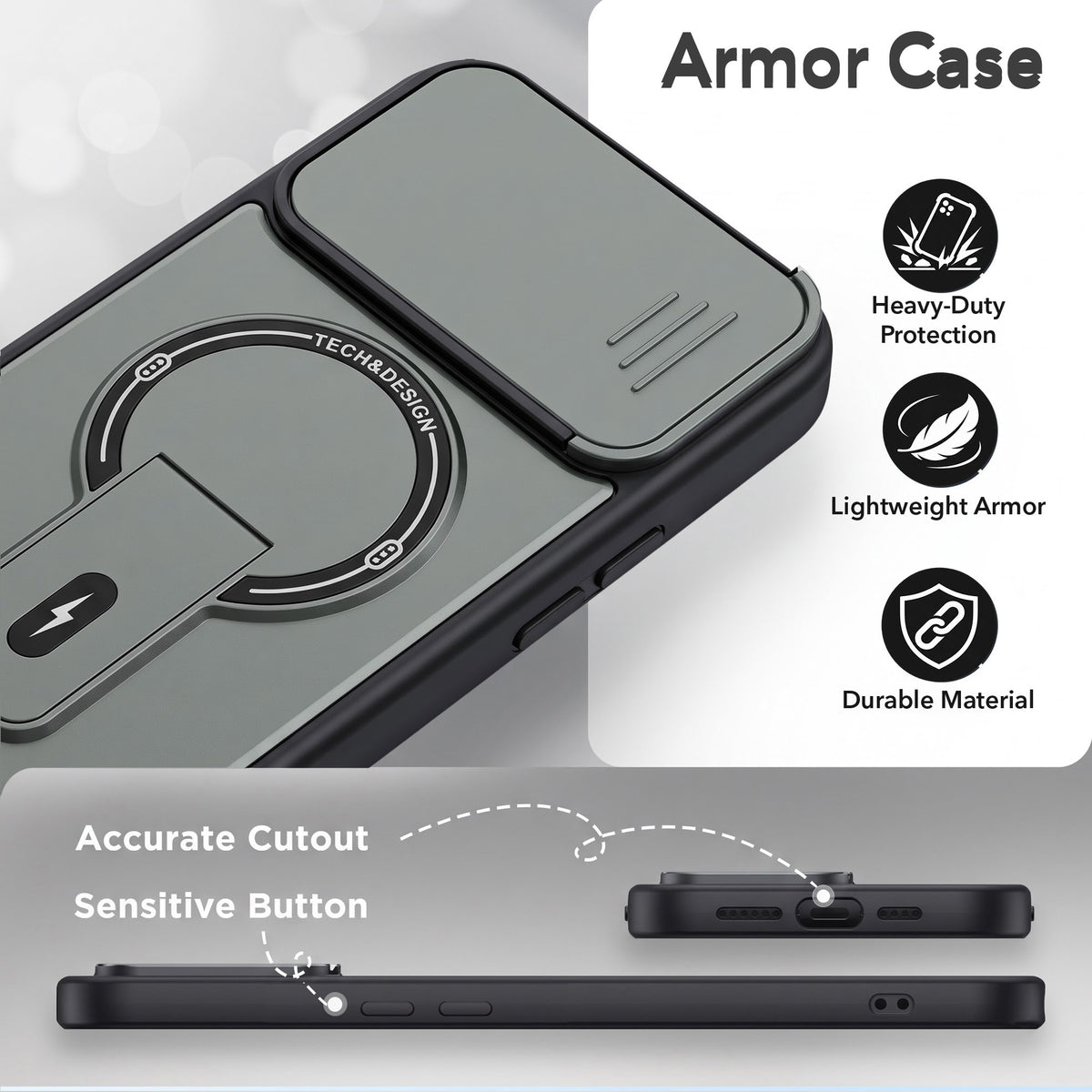 For Nothing Phone 3A Lite Back Case Cover Metallic (Hybrid Armor Kickstand | Sliding Shutter Camera Protection | MagSafe Compatible)