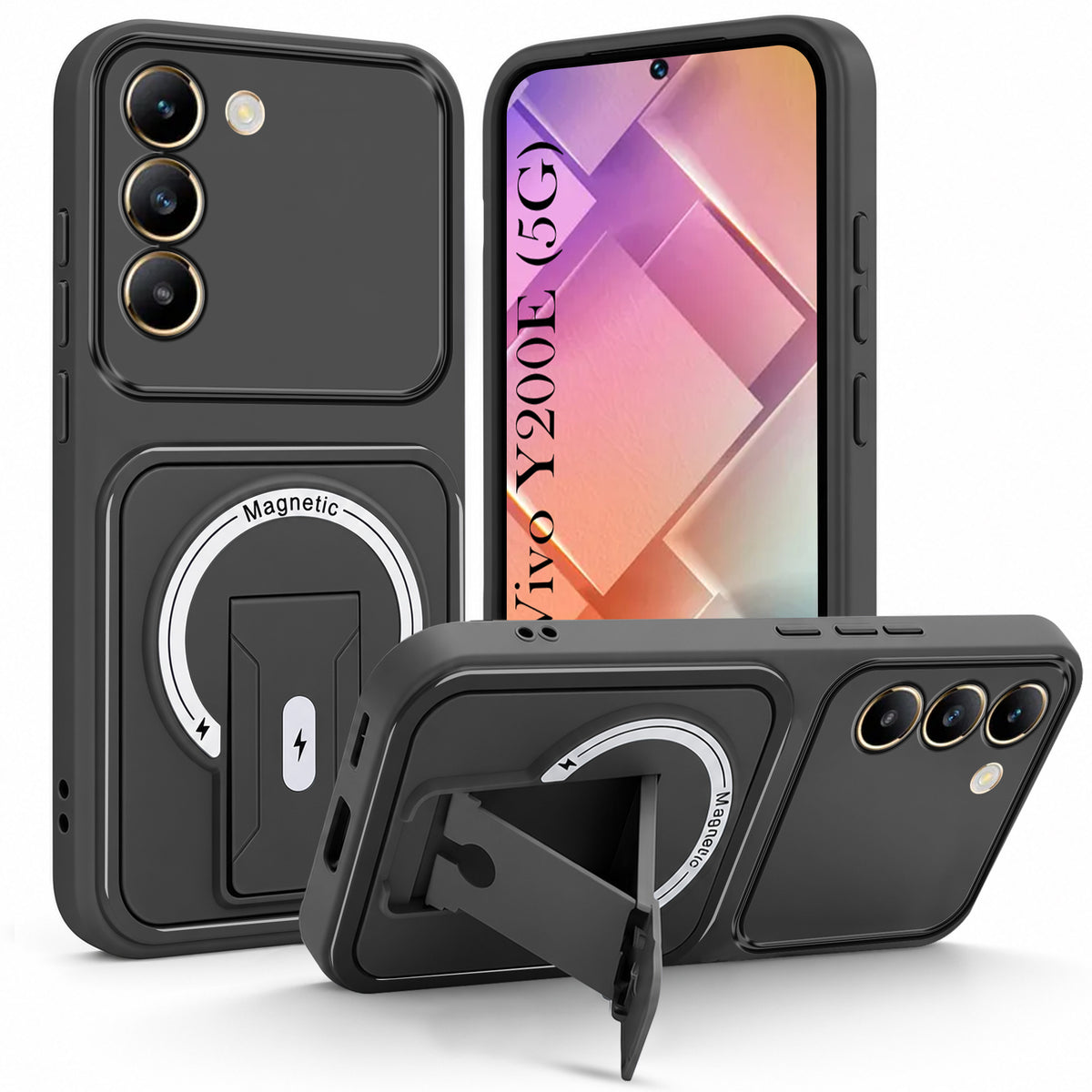 For Vivo Y200e Back Case Cover Metallic (Hybrid Armor Kickstand | MagSafe Compatible | Camera Protection Shockproof)