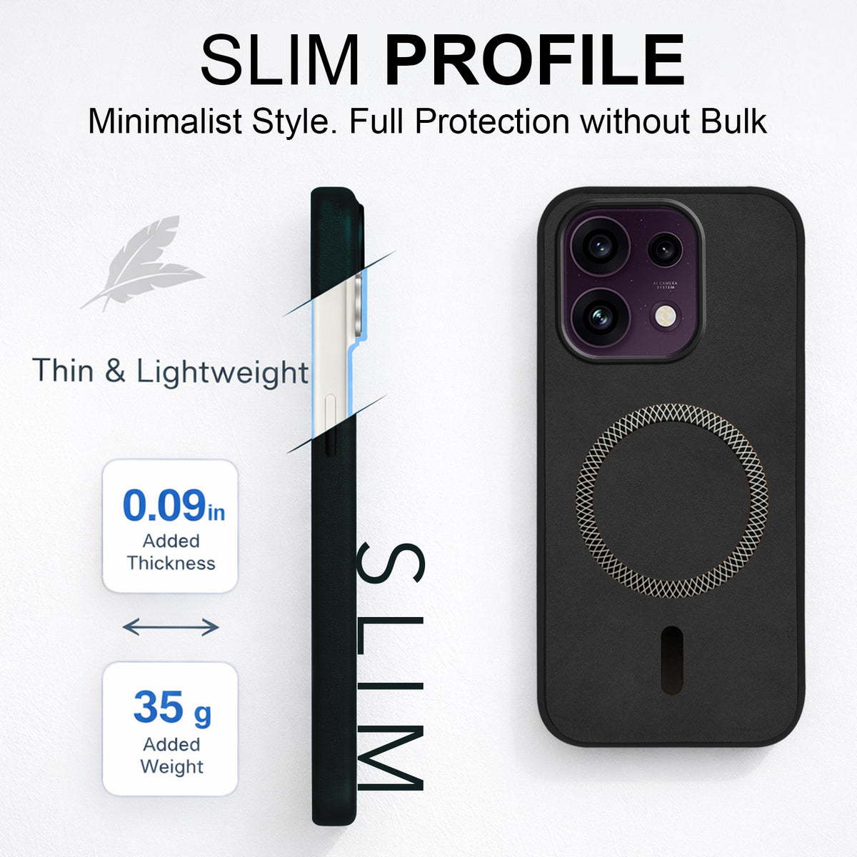 For Oppo Reno 16C 5G Back Cover Case Leather Finish (MagSafe Compatible Wireless Charging | Soft Touch | Camera Bump Protection)
