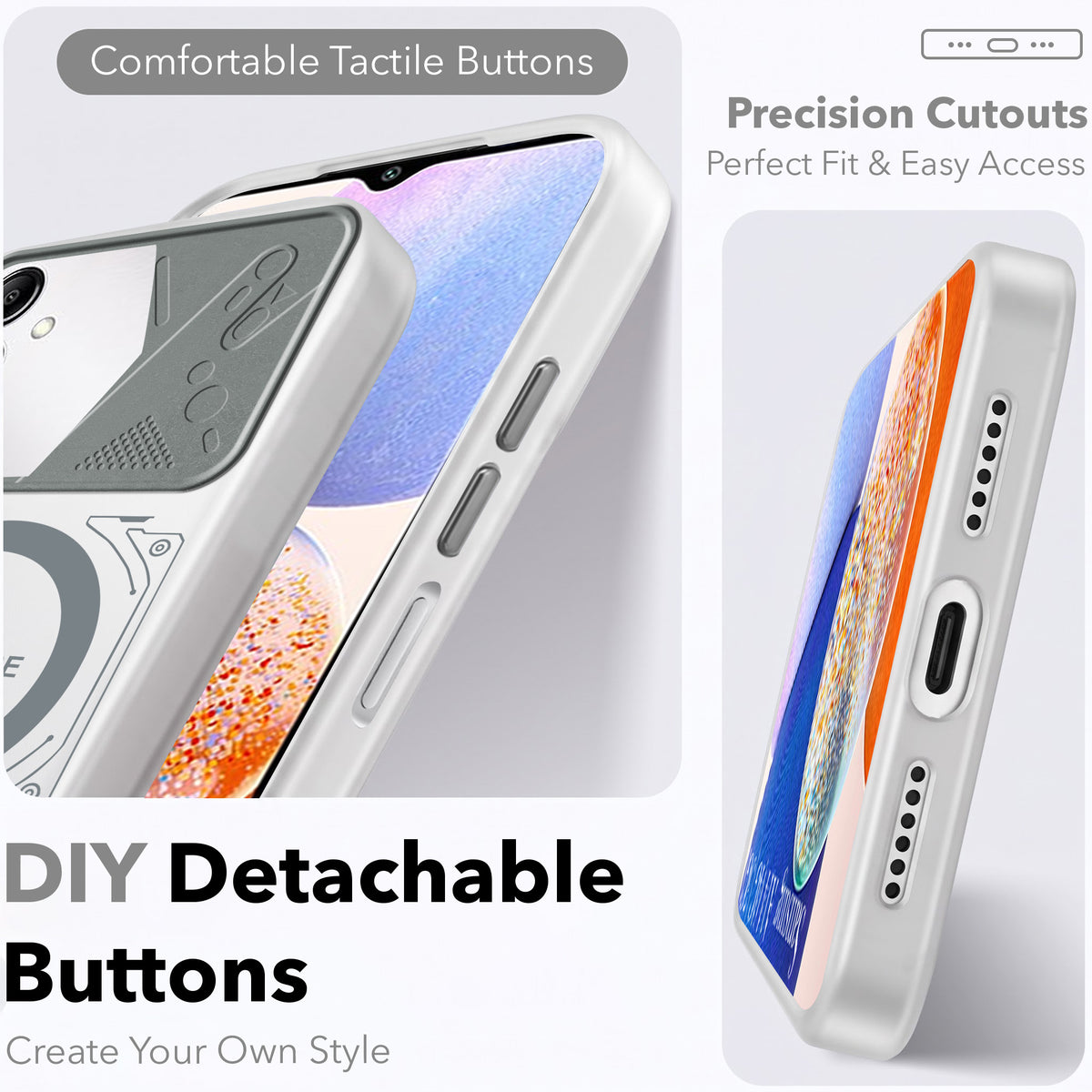For Samsung Galaxy A14 4G | 5G Metallic Back Cover Case (Metallic Camera Protection & Buttons | Translucent Milky Shade | Hard Polycarbonate)