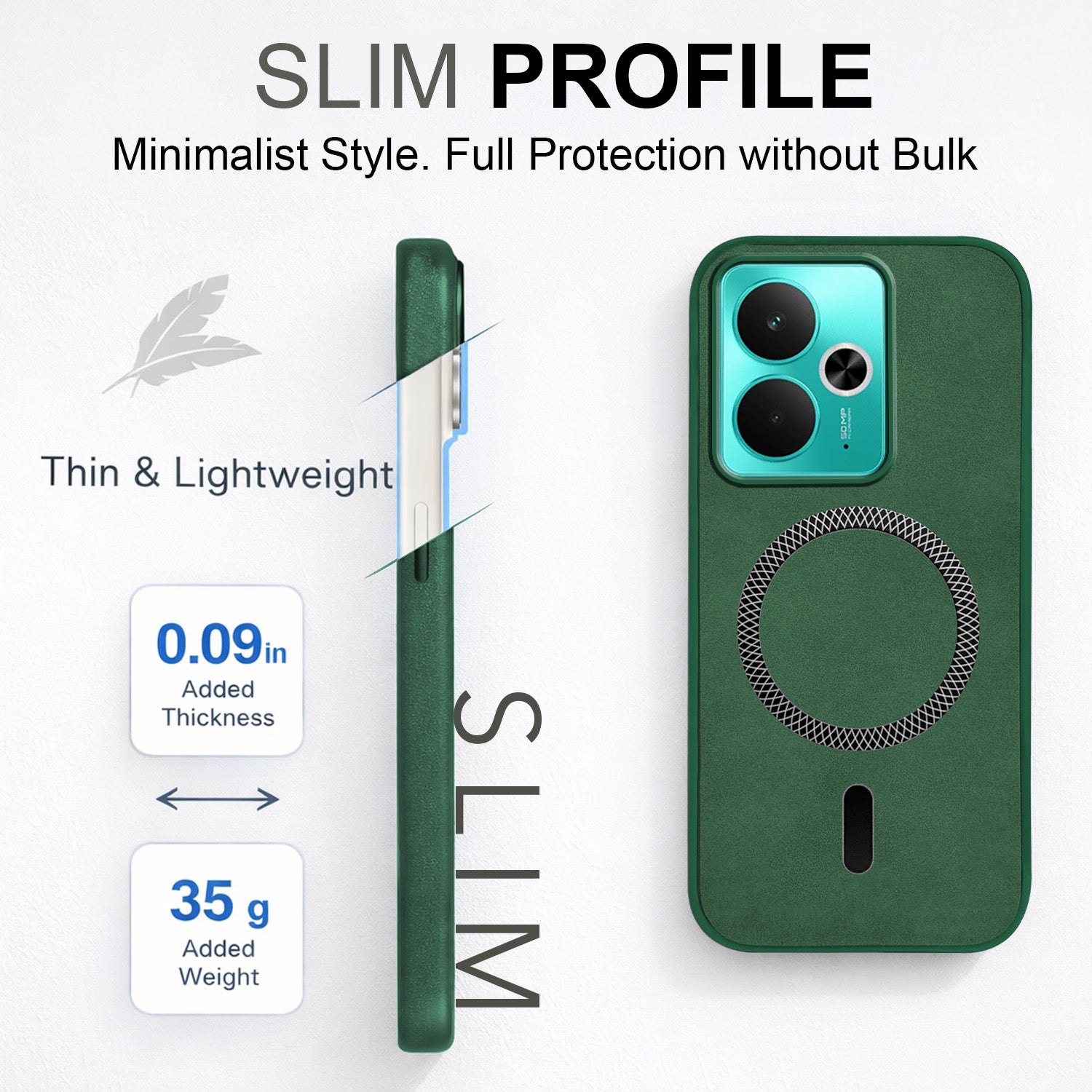 For Realme 14T Back Cover Case Leather Finish (MagSafe Compatible Wireless Charging | Soft Touch | Camera Bump Protection)