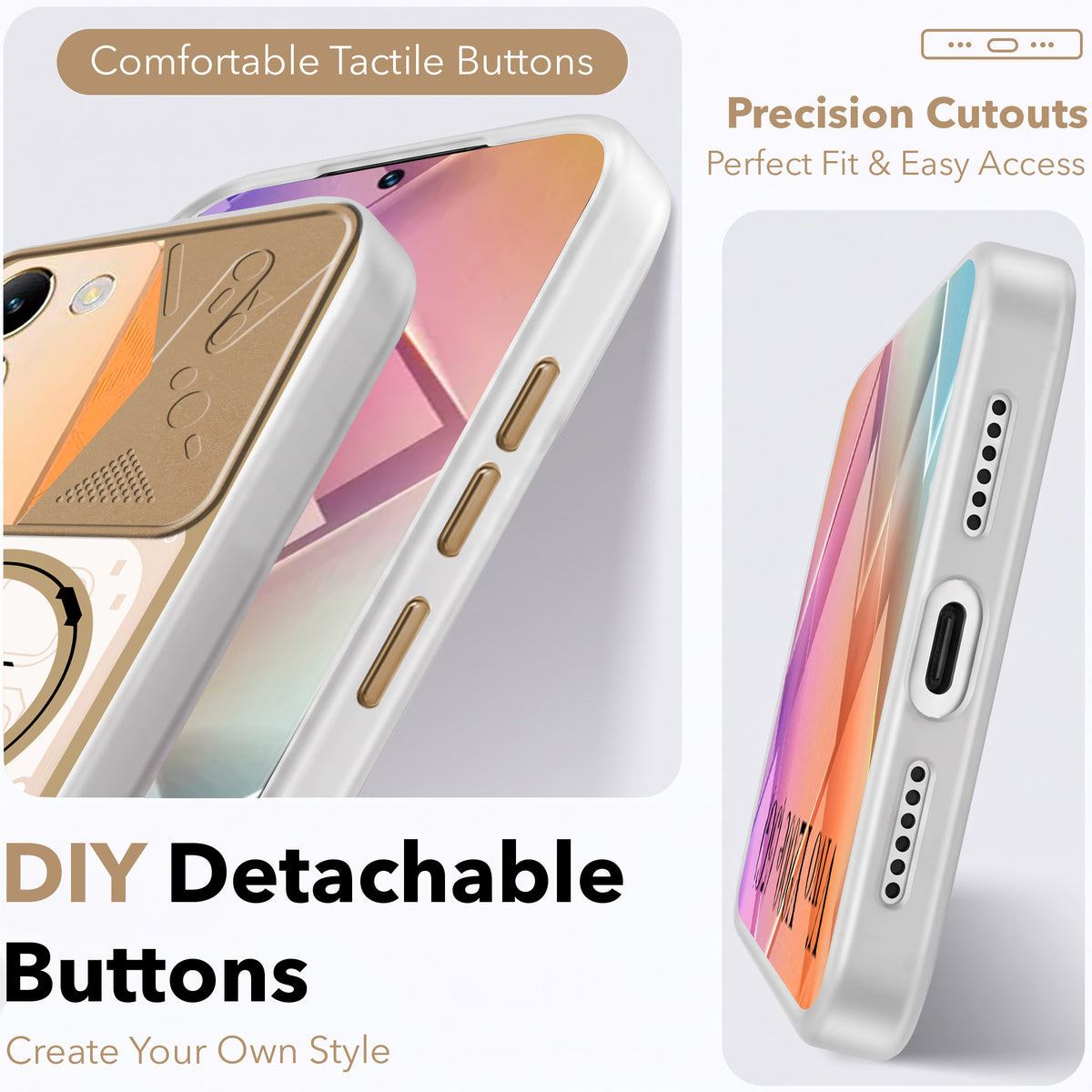 For Vivo Y200e Metallic Back Cover Case (Metallic Camera Protection & Buttons | Translucent Milky Shade | Hard Polycarbonate)