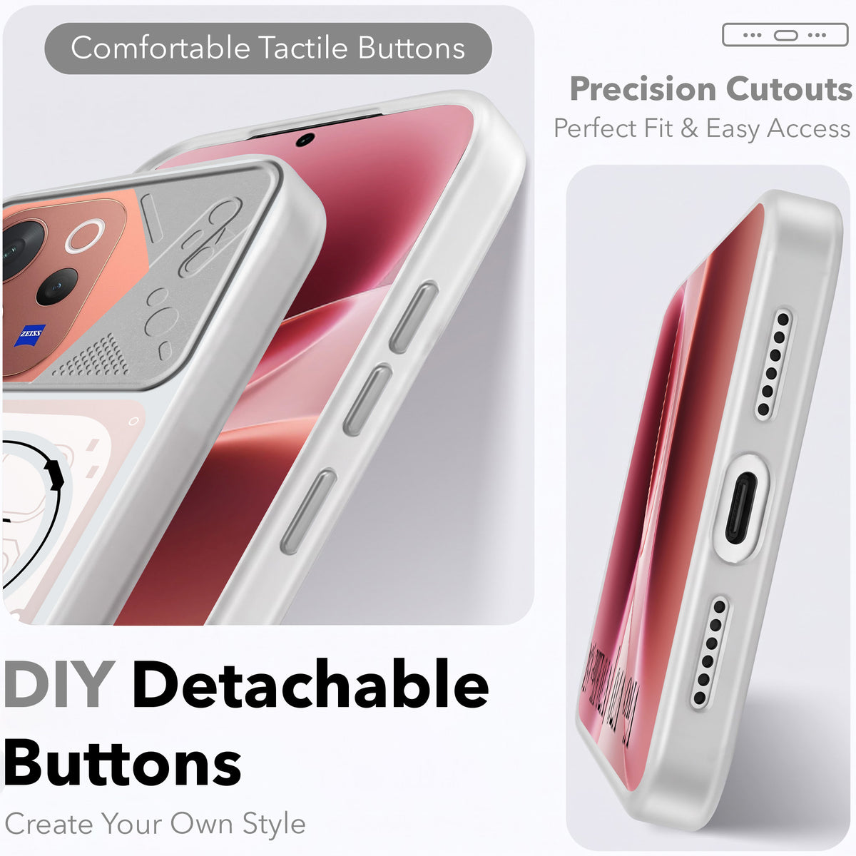 For Vivo V70 | Vivo V70 Elite 5G Metallic Back Cover Case (Metallic Camera Protection & Buttons | Translucent Milky Shade | Hard Polycarbonate)
