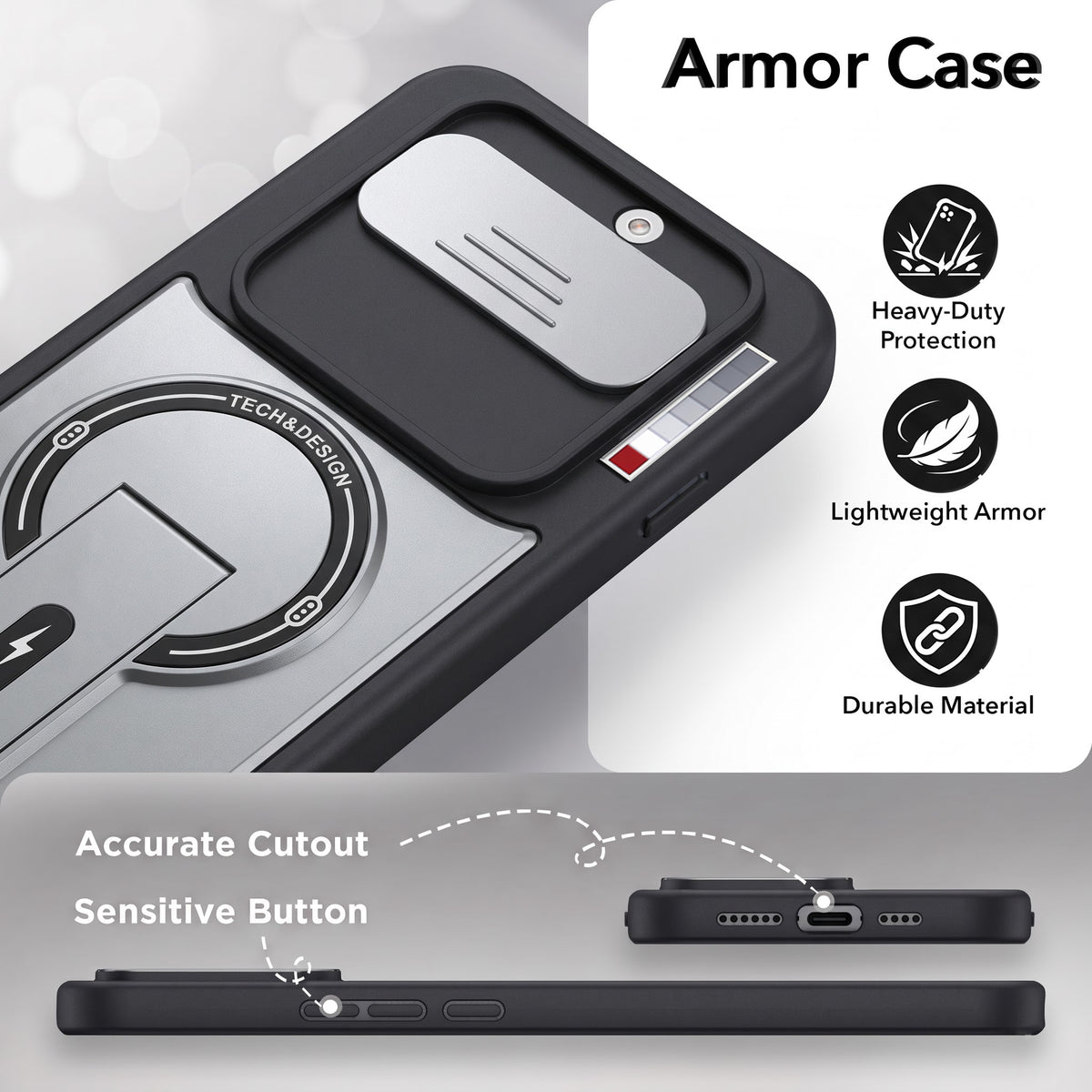 For Nothing Phone 4A 5G Back Case Cover Metallic (Hybrid Armor Kickstand | Sliding Shutter Camera Protection | MagSafe Compatible)