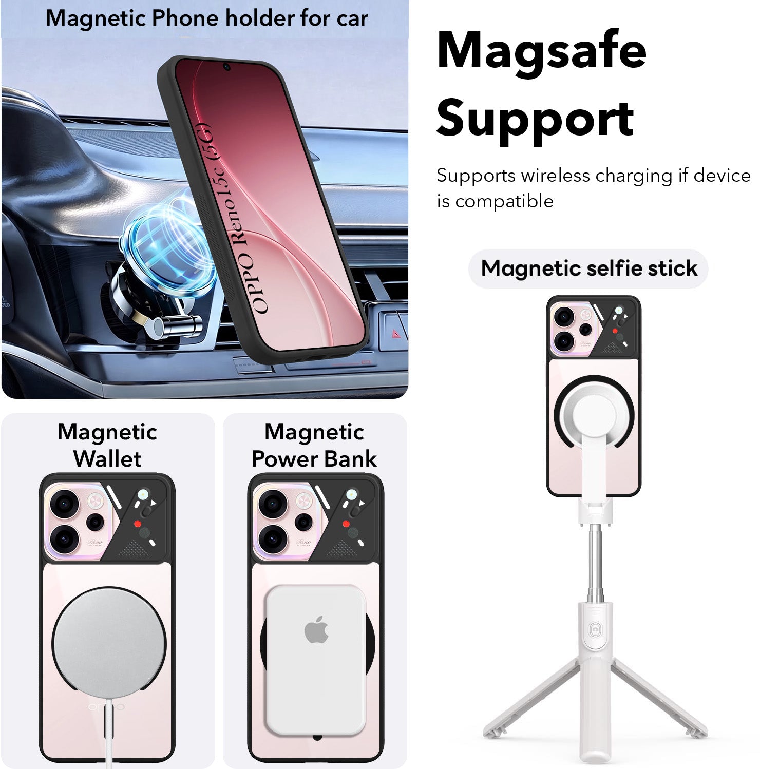 For Oppo Reno 15c Back Cover Case Lifetime Anti-Yellow Clear (Camera Protection | Side Grip | Wireless MagSafe Compatible)
