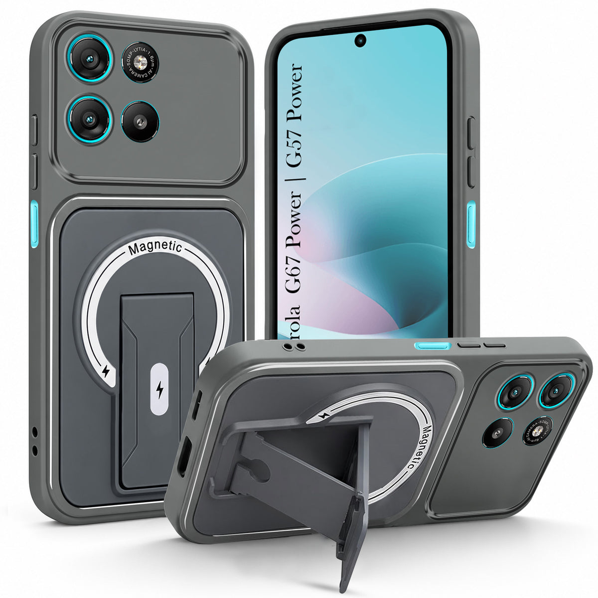 For Motorola Moto G67 Power | G57 Power Back Case Cover Metallic (Hybrid Armor Kickstand | MagSafe Compatible | Camera Protection Shockproof)
