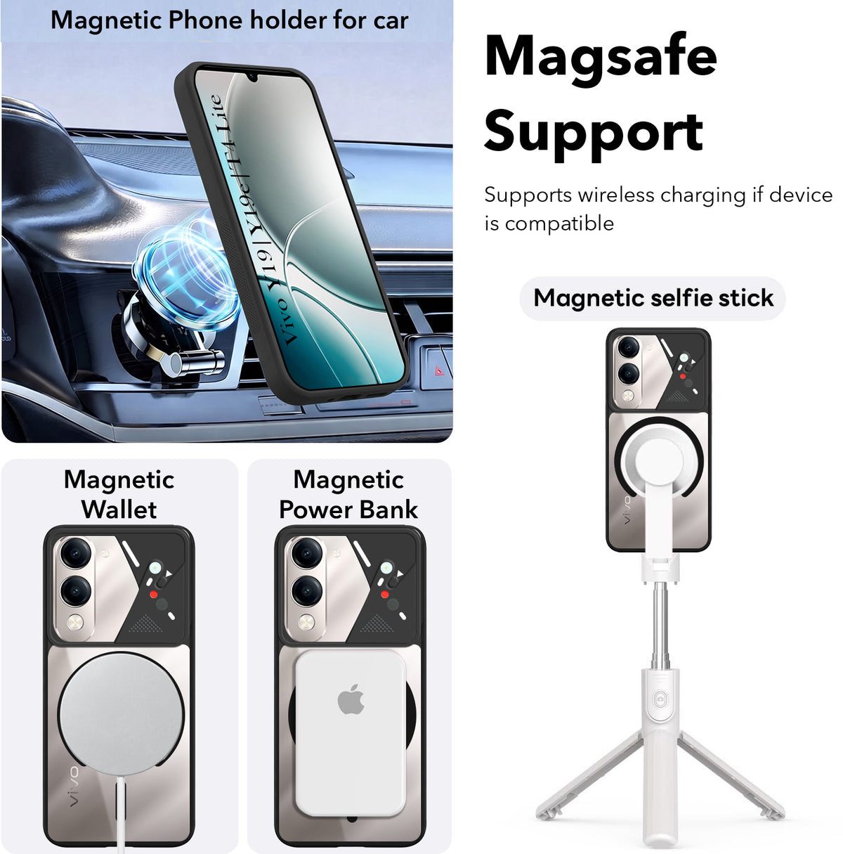 For Vivo Y19 | Vivo Y19e | Vivo T4 Lite Back Cover Case Lifetime Anti-Yellow Clear (Camera Protection | Side Grip | Wireless MagSafe Compatible)