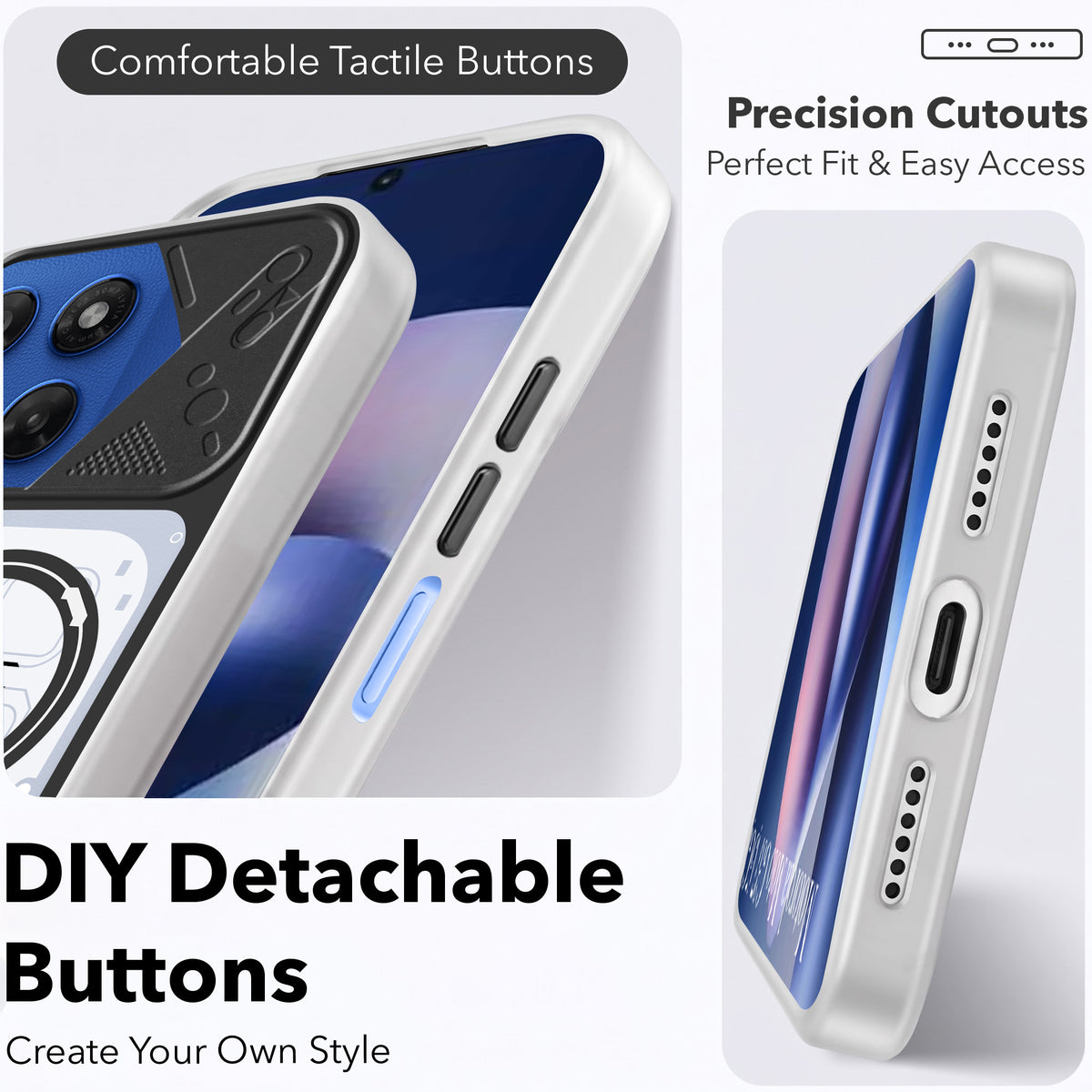 For Motorola Moto G37 Metallic Back Cover Case (Metallic Camera Protection & Buttons | Translucent Milky Shade | Hard Polycarbonate)