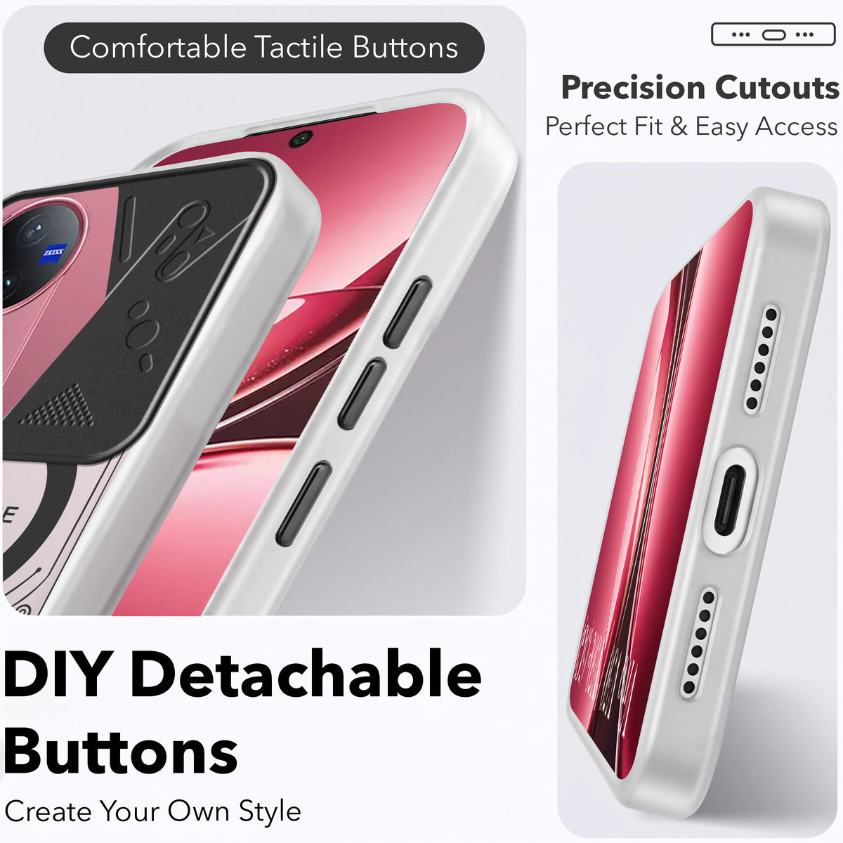 For Vivo V50 | Vivo V50e  Metallic Back Cover Case (Metallic Camera Protection & Buttons | Translucent Milky Shade | Hard Polycarbonate)