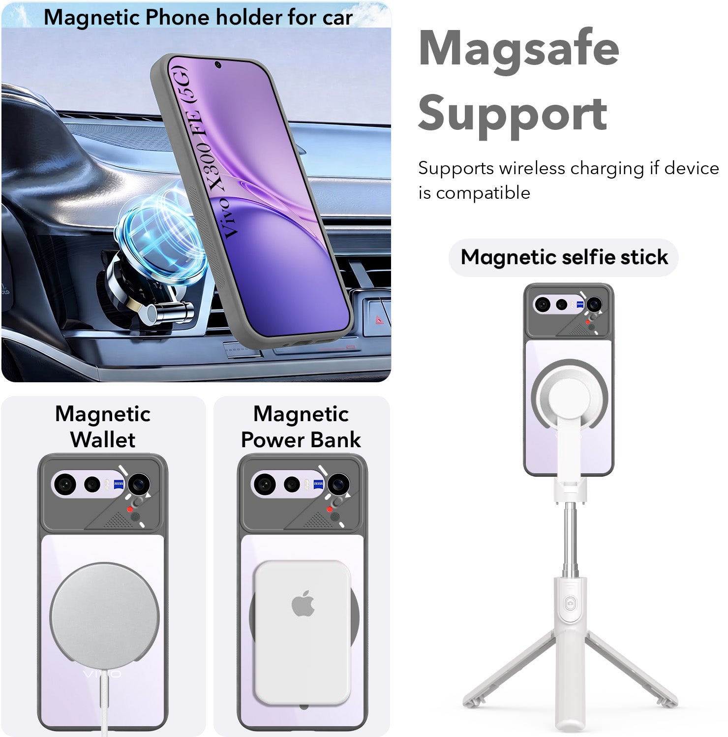For Vivo X300 FE Back Cover Case Lifetime Anti-Yellow Clear (Camera Protection | Side Grip | Wireless MagSafe Compatible)
