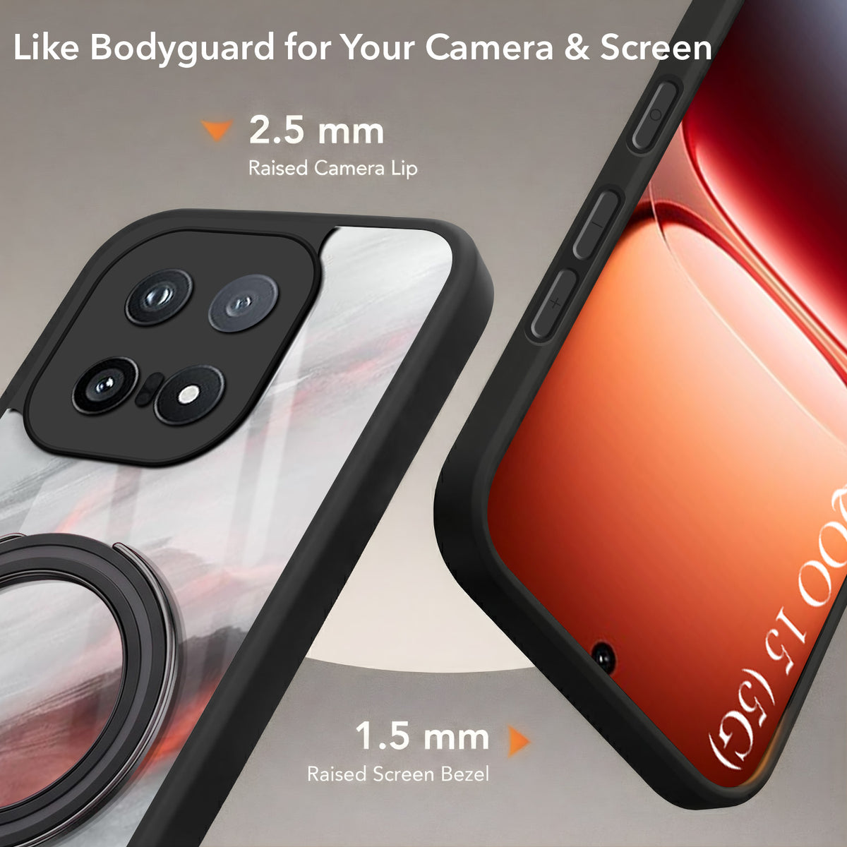 For Vivo iQOO 15 5G Back Cover Case (Kick Stand Ring Holder | Life time Anti Yellow | Camera Protection)