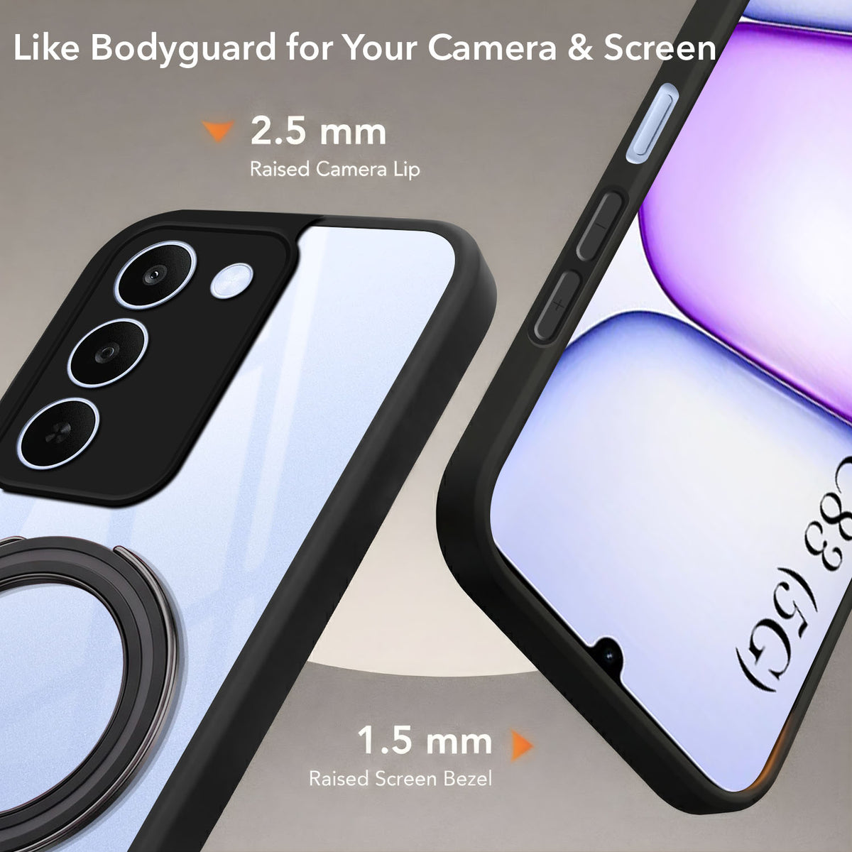 For Realme C83 5G Back Cover Case (Kick Stand Ring Holder | Life time Anti Yellow | Camera Protection)