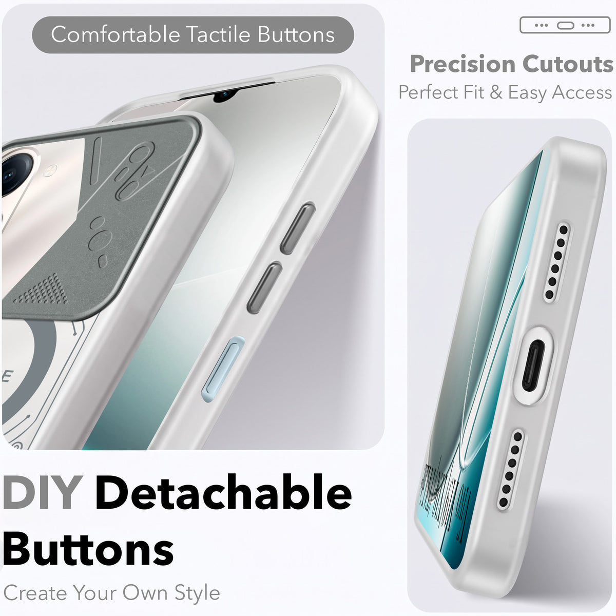 For Vivo Y19 | Vivo Y19e | Vivo T4 Lite Metallic Back Cover Case (Metallic Camera Protection & Buttons | Translucent Milky Shade | Hard Polycarbonate)