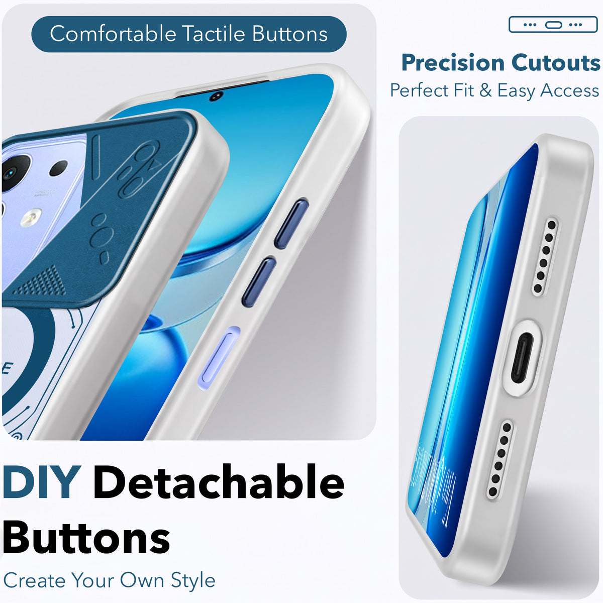 For Vivo iQOO Z10x Metallic Back Cover Case (Metallic Camera Protection & Buttons | Translucent Milky Shade | Hard Polycarbonate)
