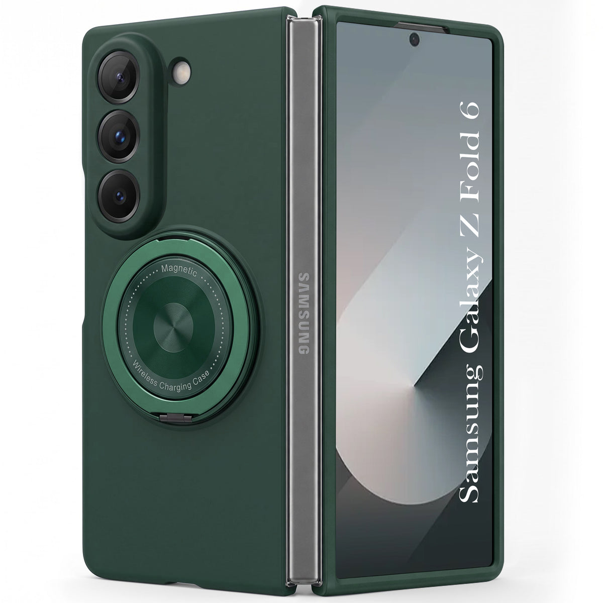 For Samsung Galaxy Z Fold 6 5G Back Cover Case (360° Rotating Kickstand Ring | Shockproof Camera Protection | Magnetic MagSafe Wireless Charging Support)