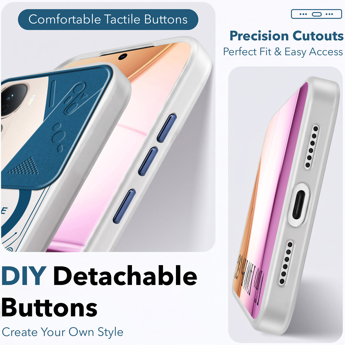 For Vivo Y400 Pro Metallic Back Cover Case (Metallic Camera Protection & Buttons | Translucent Milky Shade | Hard Polycarbonate)