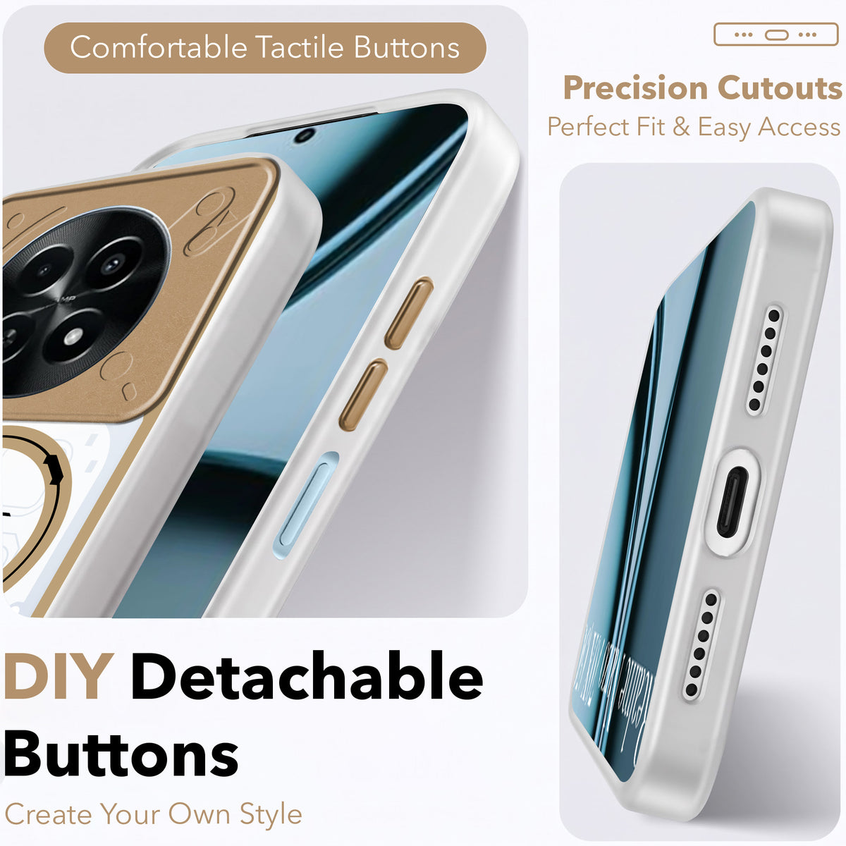 For Realme Narzo 70x 5G Metallic Back Cover Case (Metallic Camera Protection & Buttons | Translucent Milky Shade | Hard Polycarbonate)