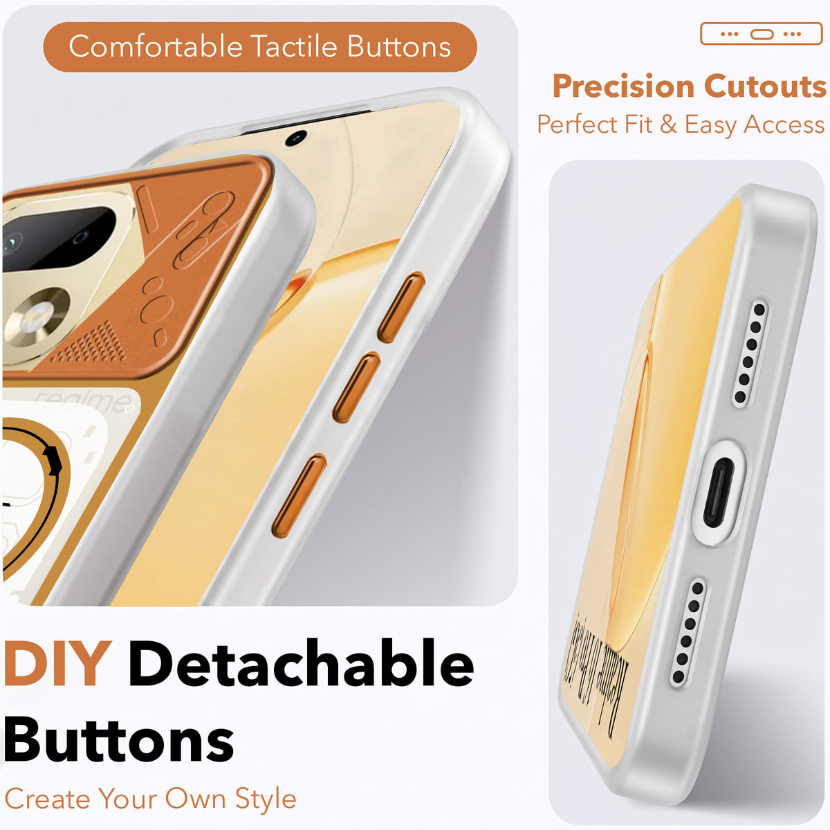 For Realme 16 Pro Metallic Back Cover Case (Metallic Camera Protection & Buttons | Translucent Milky Shade | Hard Polycarbonate)