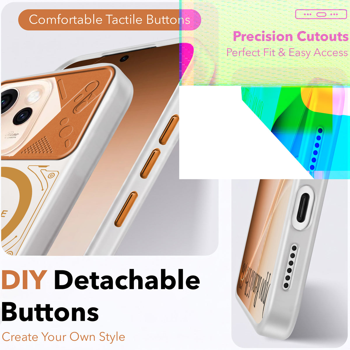 For Oppo Reno15 Pro 5G | Oppo Reno 15 Pro 5G Metallic Back Cover Case (Metallic Camera Protection & Buttons | Translucent Milky Shade | Hard Polycarbonate)
