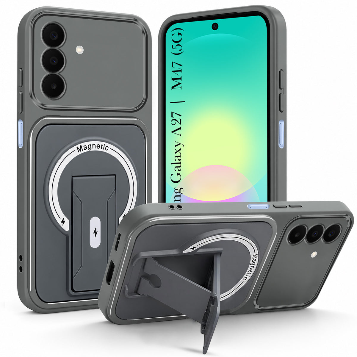 For Samsung Galaxy A27 5G | Galaxy M47 5G Back Case Cover Metallic (Hybrid Armor Kickstand | MagSafe Compatible | Camera Protection Shockproof)