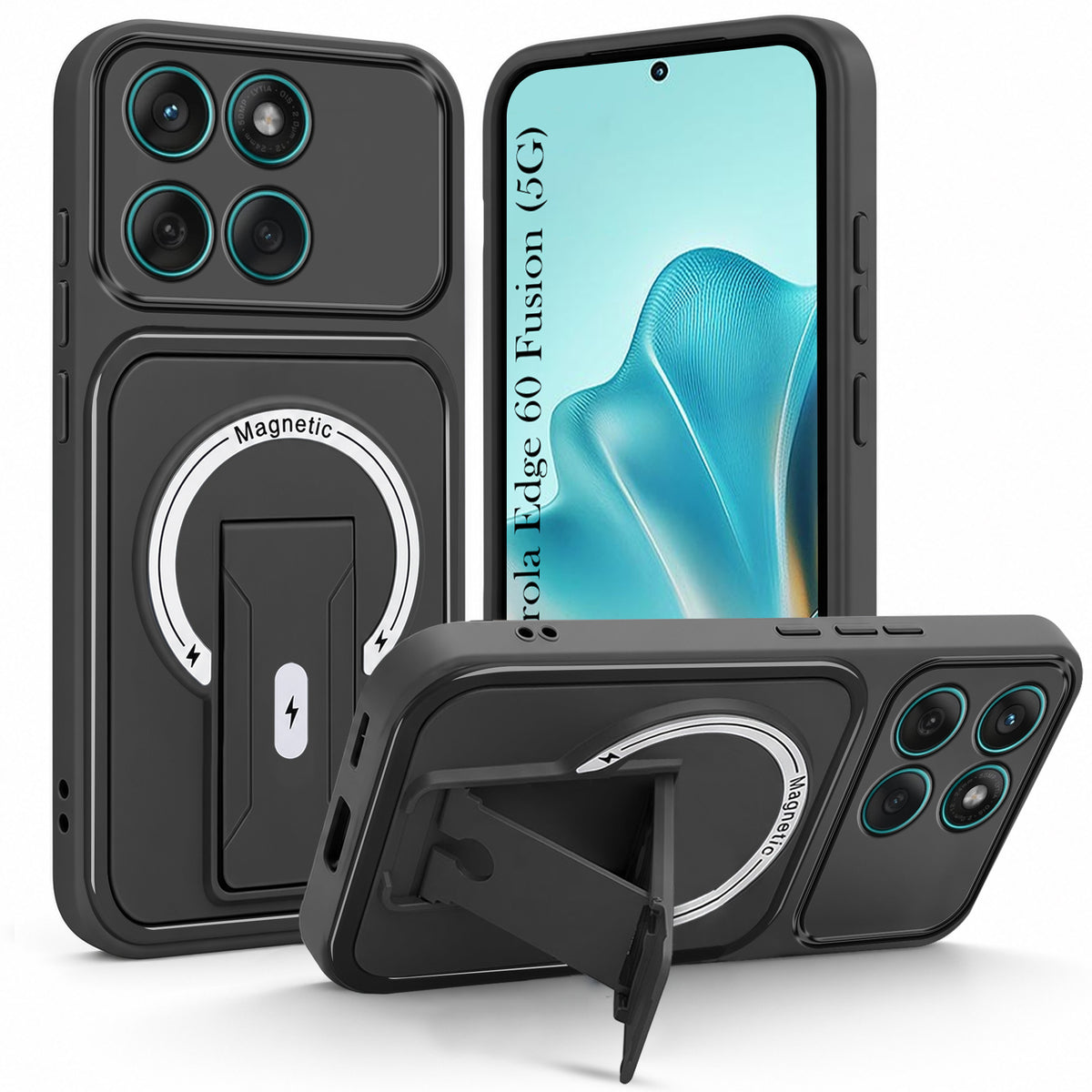 For Motorola Moto Edge 60 Fusion Back Case Cover Metallic (Hybrid Armor Kickstand | MagSafe Compatible | Camera Protection Shockproof)