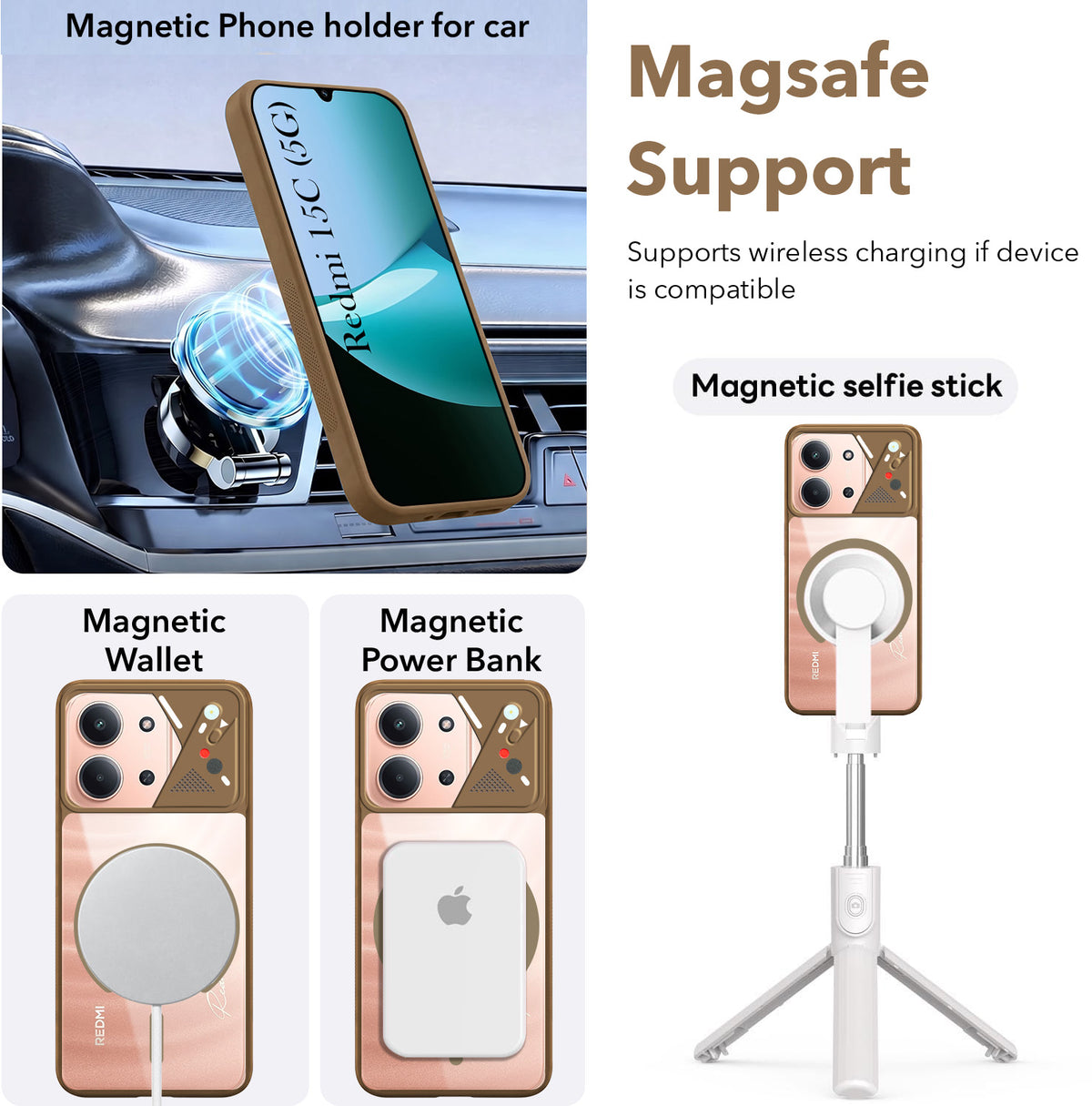 For Redmi 15C Back Cover Case Lifetime Anti-Yellow Clear (Camera Protection | Side Grip | Wireless MagSafe Compatible)