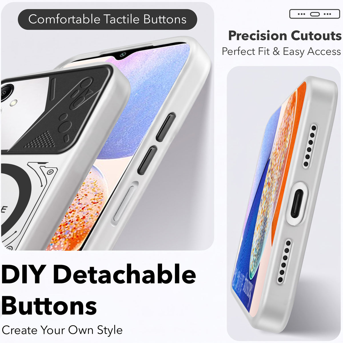 For Samsung Galaxy A14 4G | 5G Metallic Back Cover Case (Metallic Camera Protection & Buttons | Translucent Milky Shade | Hard Polycarbonate)