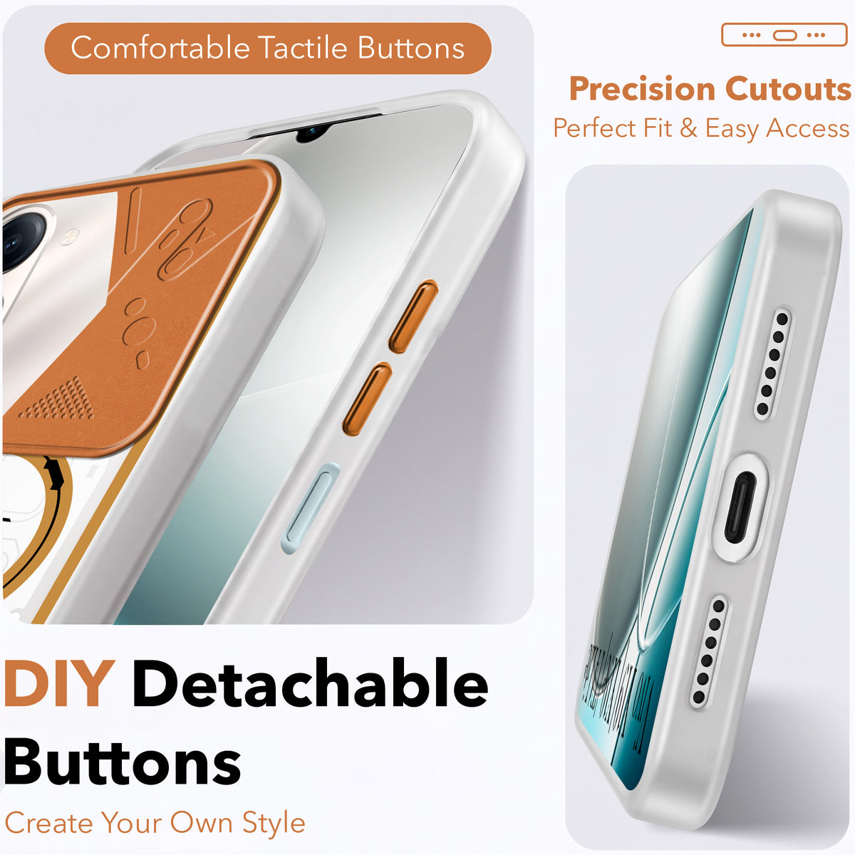 For Vivo Y19 | Vivo Y19e | Vivo T4 Lite Metallic Back Cover Case (Metallic Camera Protection & Buttons | Translucent Milky Shade | Hard Polycarbonate)