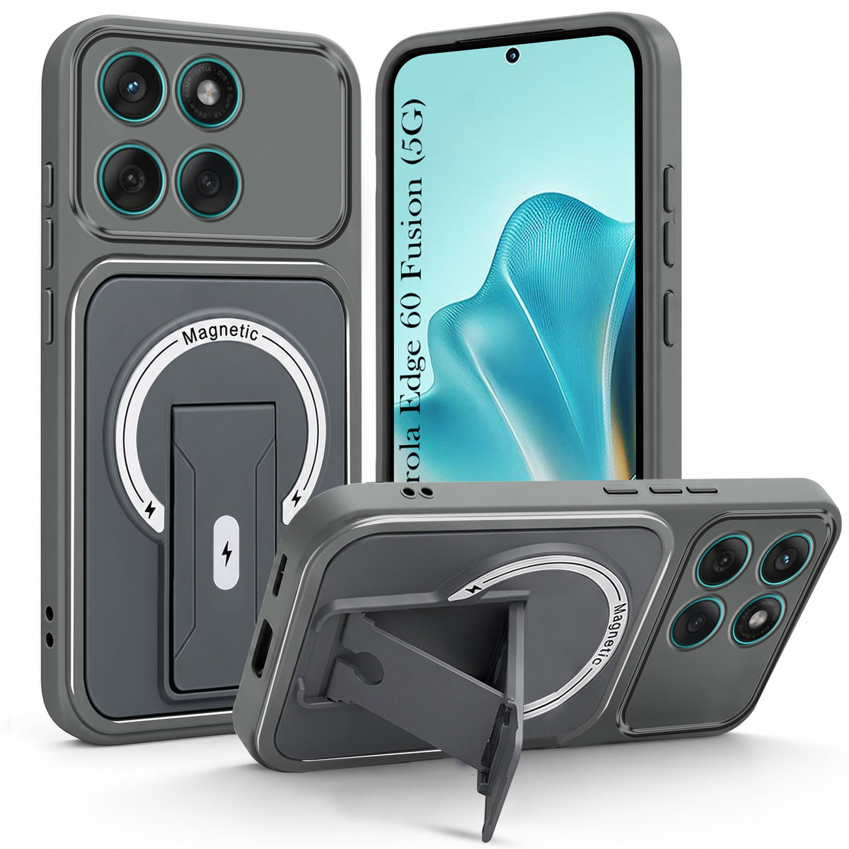 For Motorola Moto Edge 60 Fusion Back Case Cover Metallic (Hybrid Armor Kickstand | MagSafe Compatible | Camera Protection Shockproof)