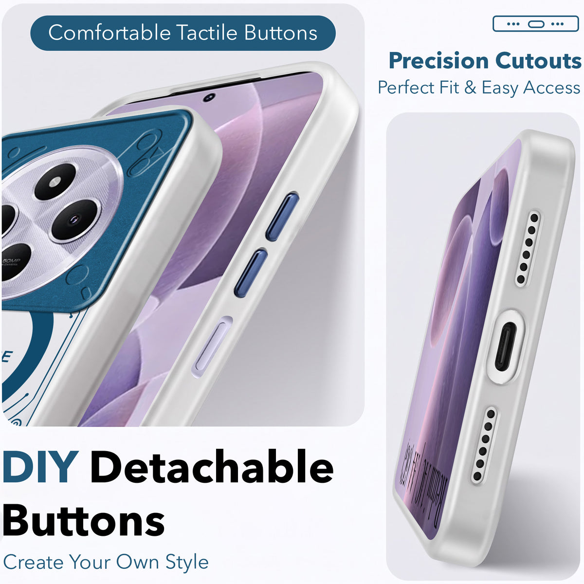 For Redmi A4 5G | Xiaomi Redmi 14C Metallic Back Cover Case (Metallic Camera Protection & Buttons | Translucent Milky Shade | Hard Polycarbonate)