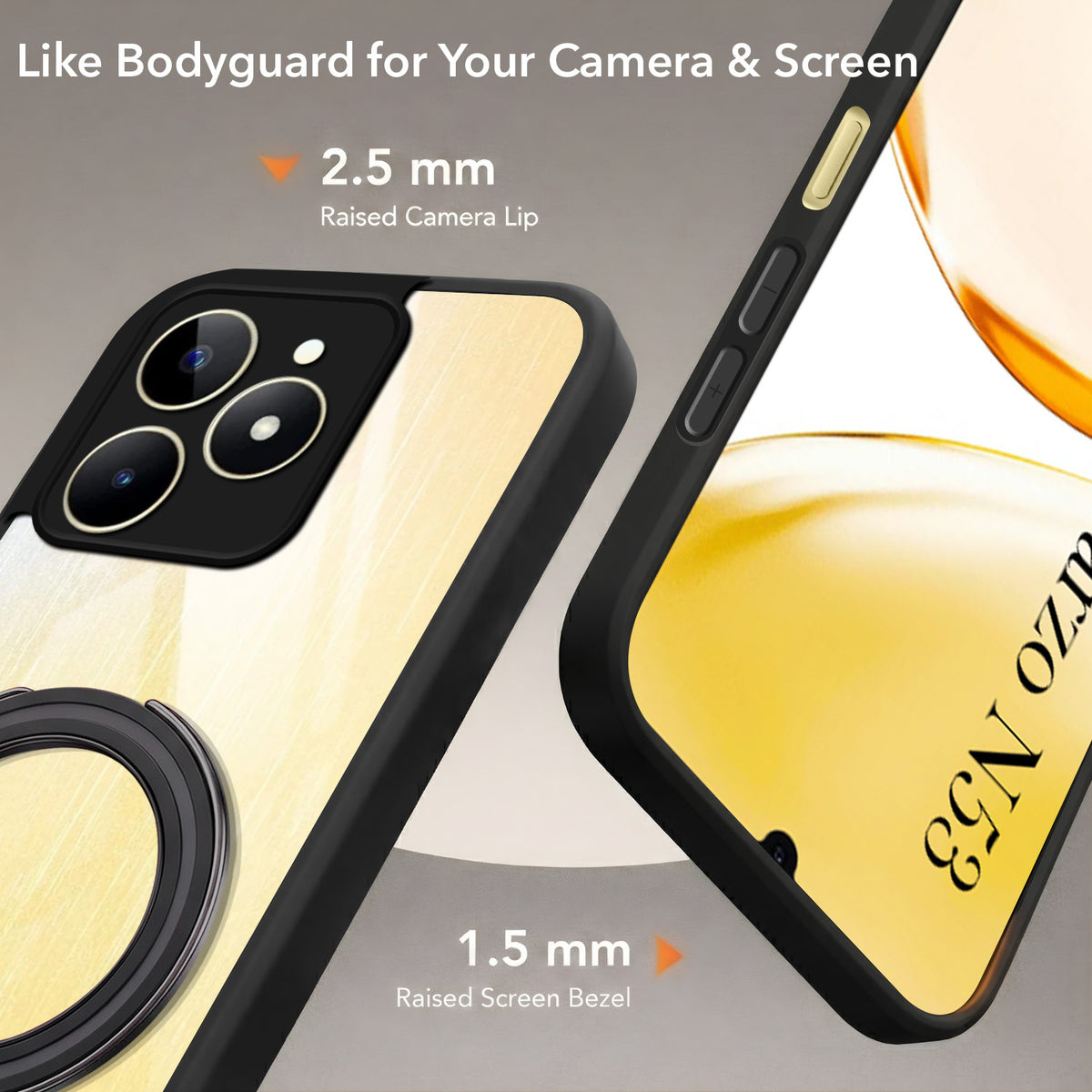 For Realme Narzo N53 Back Cover Case (Kick Stand Ring Holder | Life time Anti Yellow | Camera Protection)