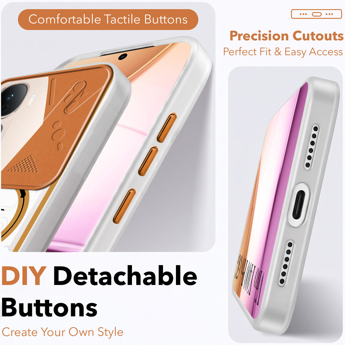 For Vivo Y400 Pro Metallic Back Cover Case (Metallic Camera Protection & Buttons | Translucent Milky Shade | Hard Polycarbonate)
