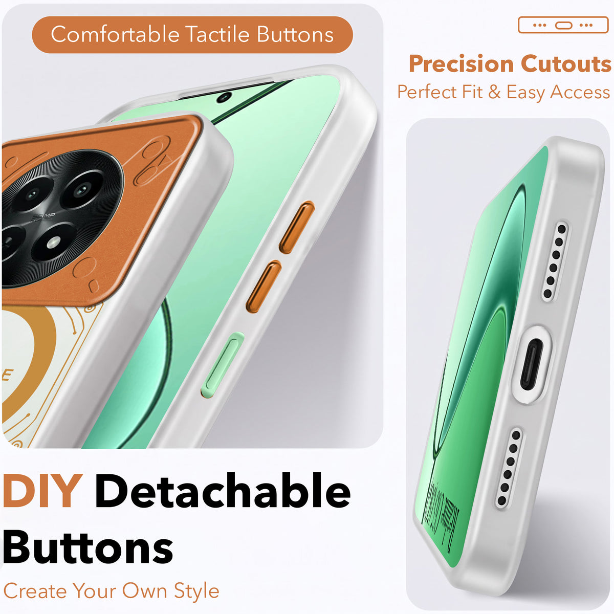 For Realme C65 5G Metallic Back Cover Case (Metallic Camera Protection & Buttons | Translucent Milky Shade | Hard Polycarbonate)