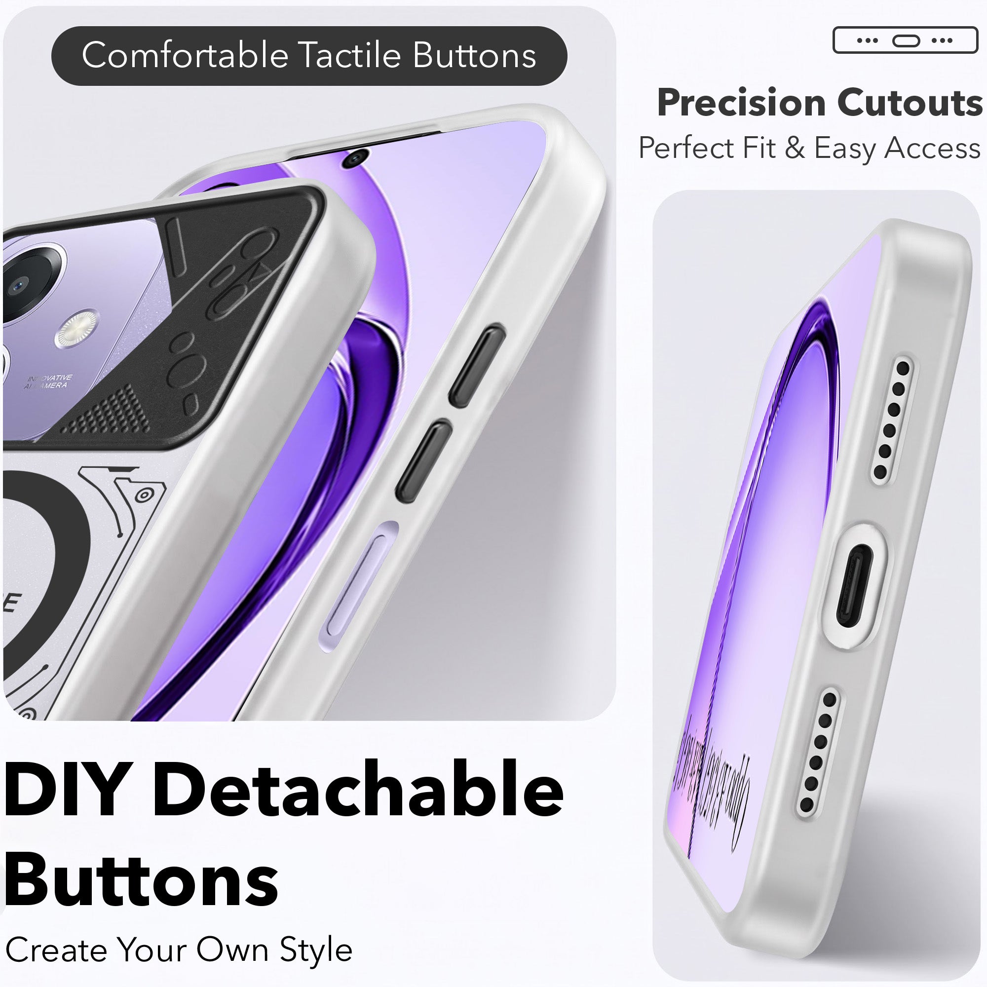 For Oppo A3X (4G/5G) | Oppo A3 5G Metallic Back Cover Case (Metallic Camera Protection & Buttons | Translucent Milky Shade | Hard Polycarbonate)