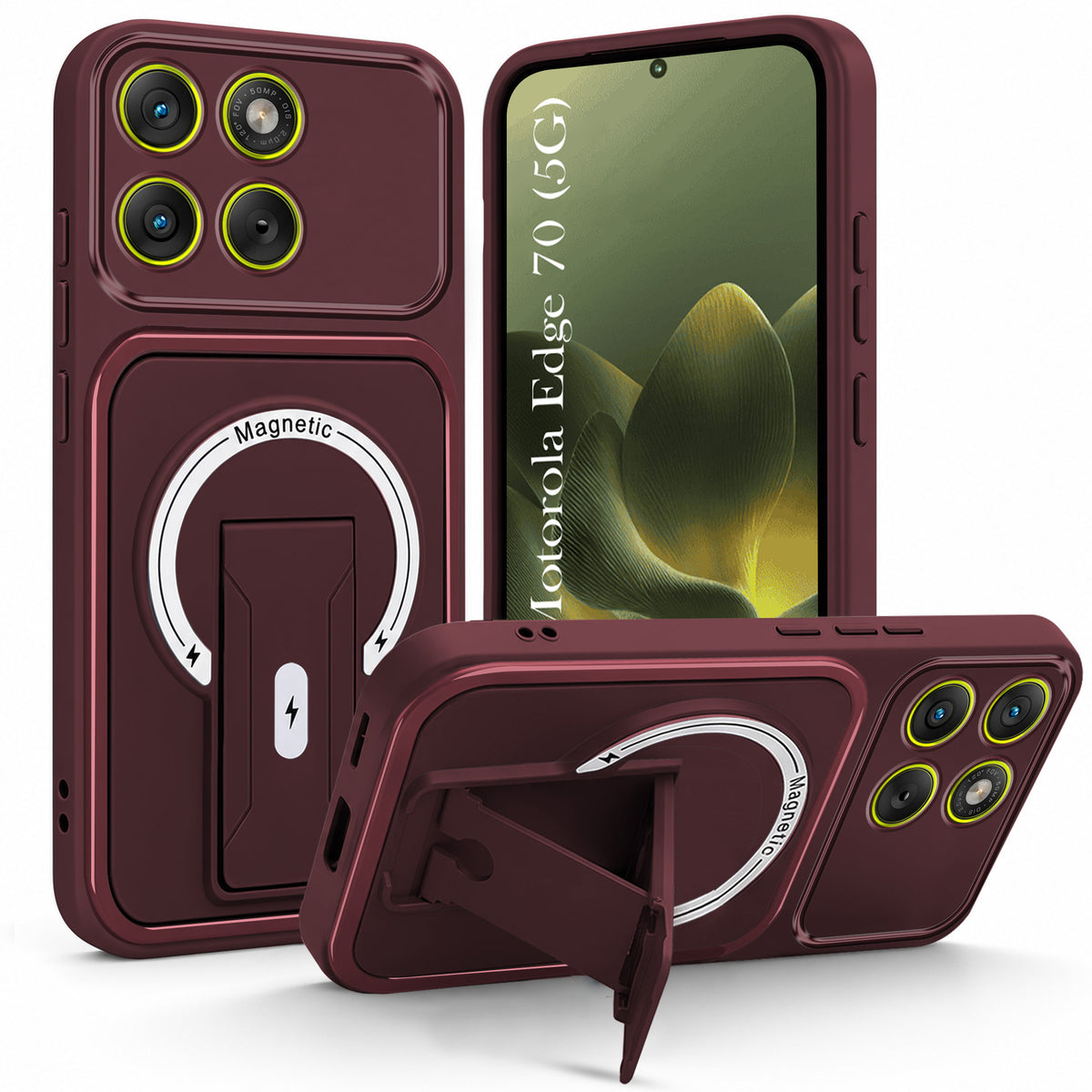 For Motorola Moto Edge 70 Back Case Cover Metallic (Hybrid Armor Kickstand | MagSafe Compatible | Camera Protection Shockproof)