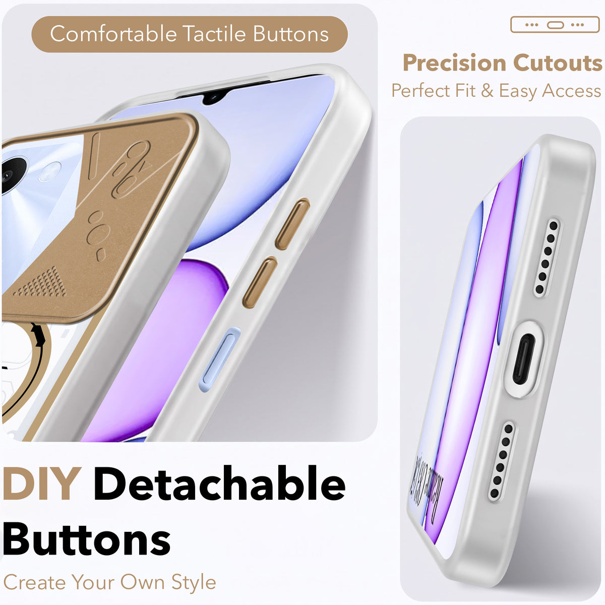 For Realme C83 5G Metallic Back Cover Case (Metallic Camera Protection & Buttons | Translucent Milky Shade | Hard Polycarbonate)