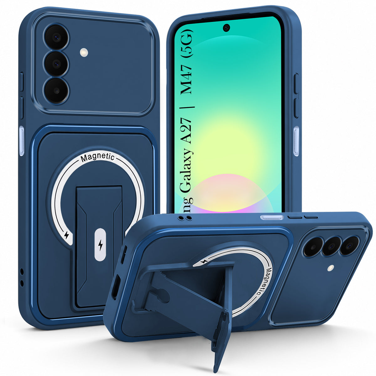 For Samsung Galaxy A27 5G | Galaxy M47 5G Back Case Cover Metallic (Hybrid Armor Kickstand | MagSafe Compatible | Camera Protection Shockproof)
