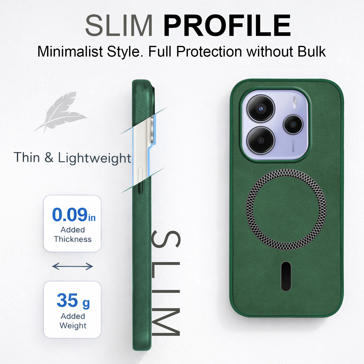 For Redmi Note 14 5G | Redmi Note 14 SE Back Cover Case Leather Finish (MagSafe Compatible Wireless Charging | Soft Touch | Camera Bump Protection)