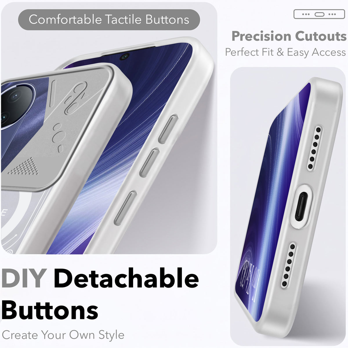 For Vivo T4R Metallic Back Cover Case (Metallic Camera Protection & Buttons | Translucent Milky Shade | Hard Polycarbonate)