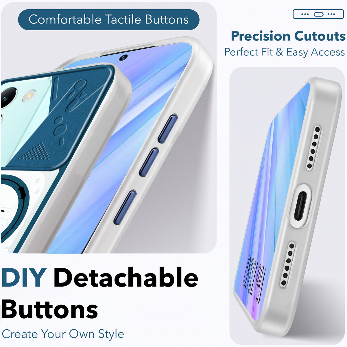 For Vivo T3 5G Metallic Back Cover Case (Metallic Camera Protection & Buttons | Translucent Milky Shade | Hard Polycarbonate)