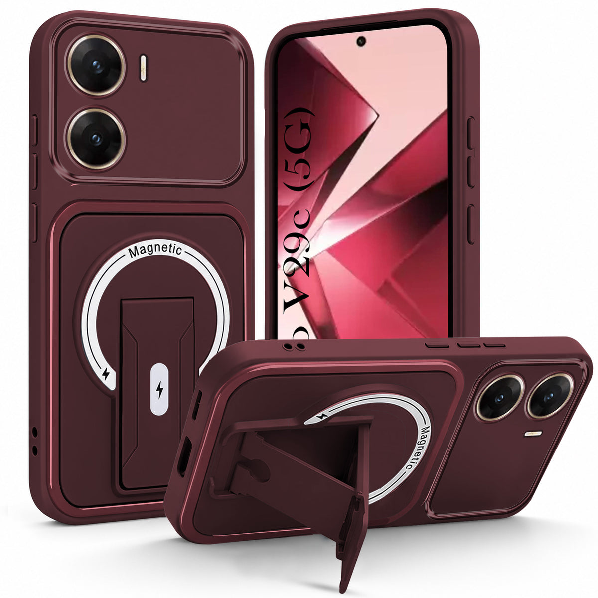 For Vivo V29e 5G Back Case Cover Metallic (Hybrid Armor Kickstand | MagSafe Compatible | Camera Protection Shockproof)