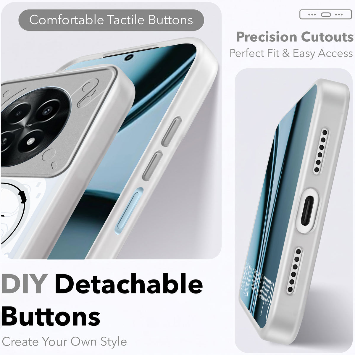 For Realme Narzo 70x 5G Metallic Back Cover Case (Metallic Camera Protection & Buttons | Translucent Milky Shade | Hard Polycarbonate)